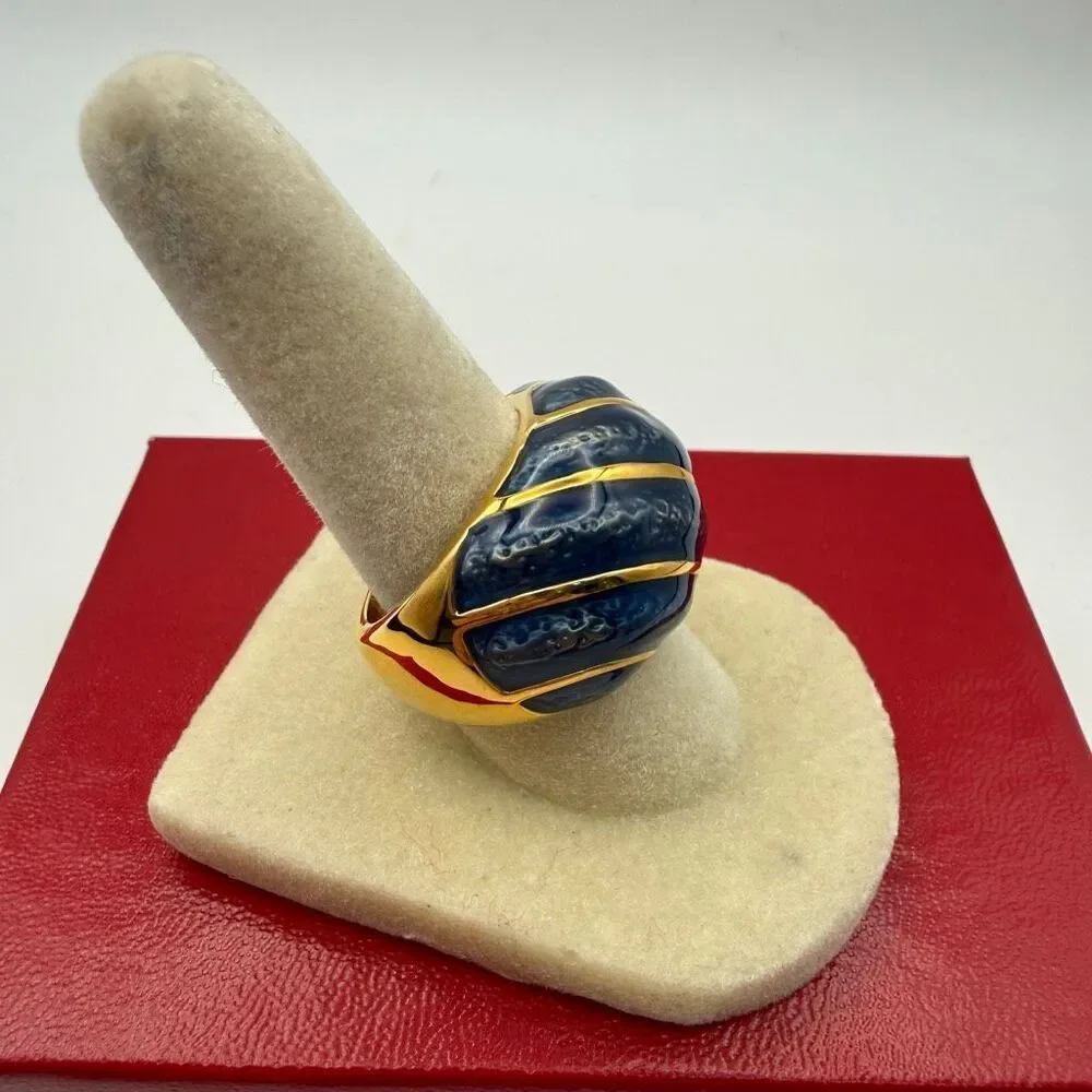 Kenneth Jay Lane blue Enamel Gold Tone Ring Size 9 New